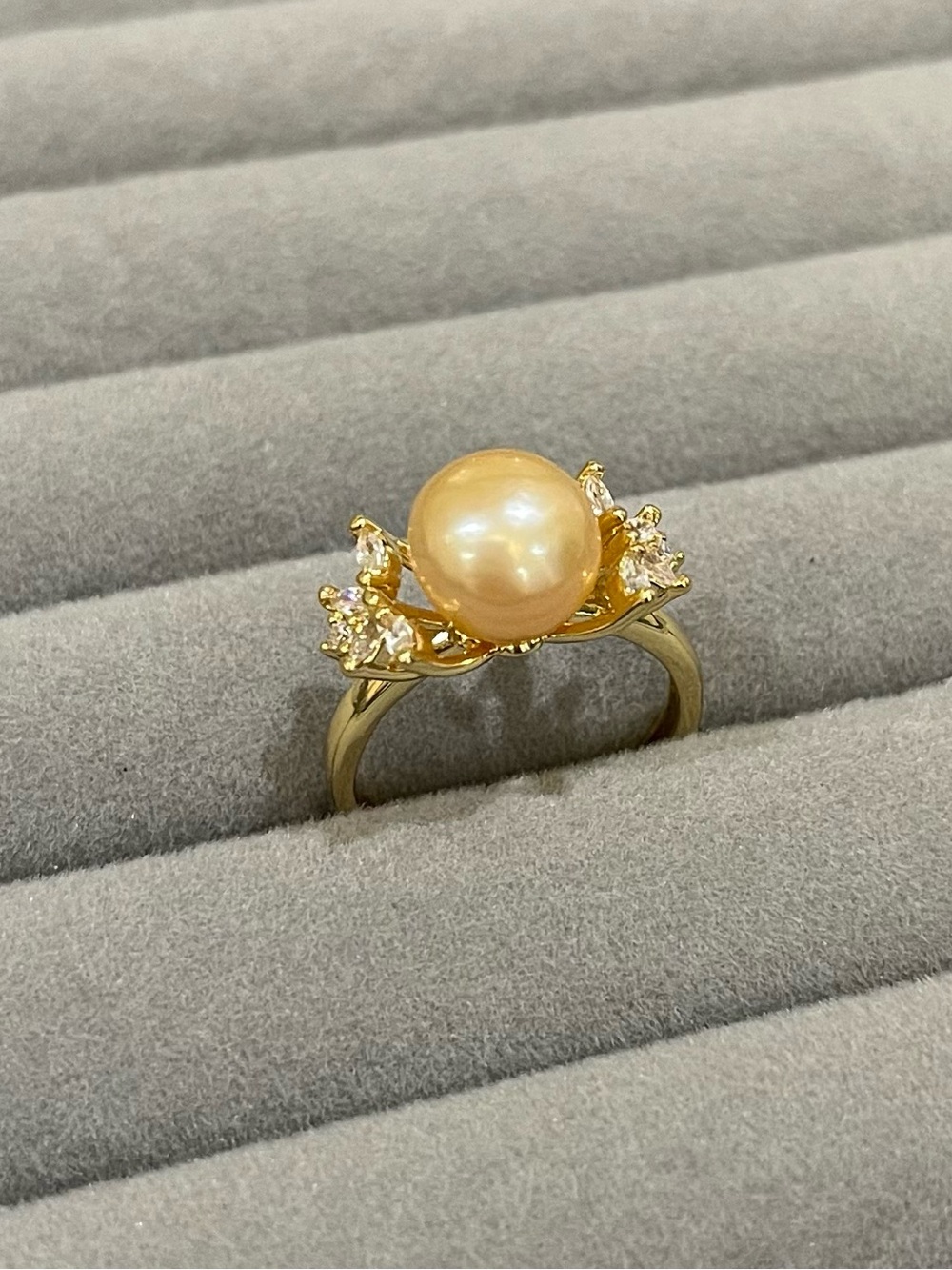 Genuine Gold Pearl and Cubic Zirconia Halo Ring - 21